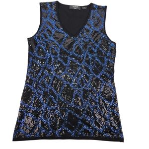 Sequin Blue Black Women's Sleeves Top V Neck Evening Wear Going Out New Year Eve
